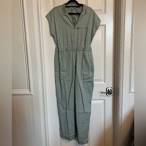Madewell Short-Sleeve Zip-Pocket Coverall Jumpsuit - Sage Mint